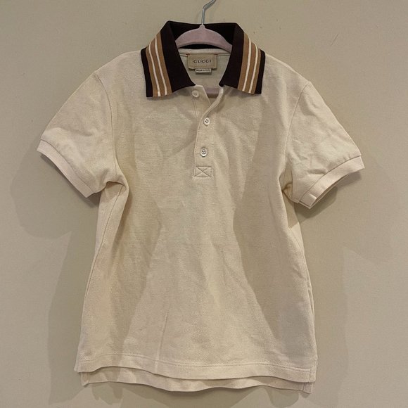 GUCCI Kids Stretch Cotton Polo Shirt In Ivory 6A - Picture 5 of 10